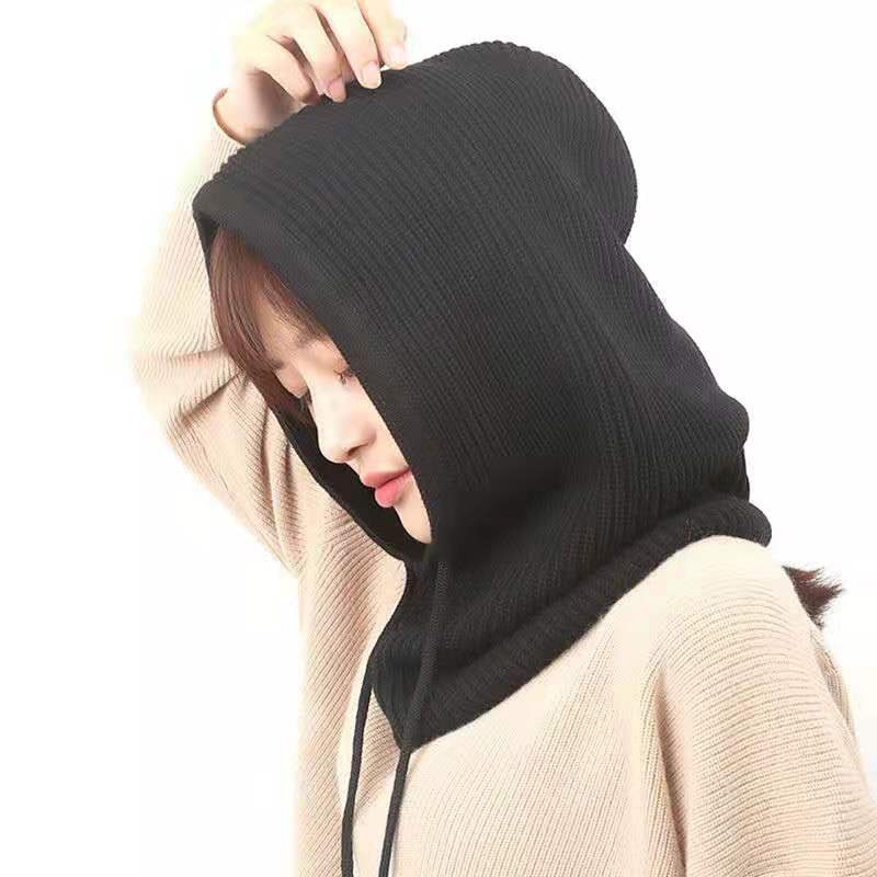 Bonnet d'hiver pour femme, cagoule tricotée avec écharpe intégrée, coupe-vent et chaud, col cache-cou