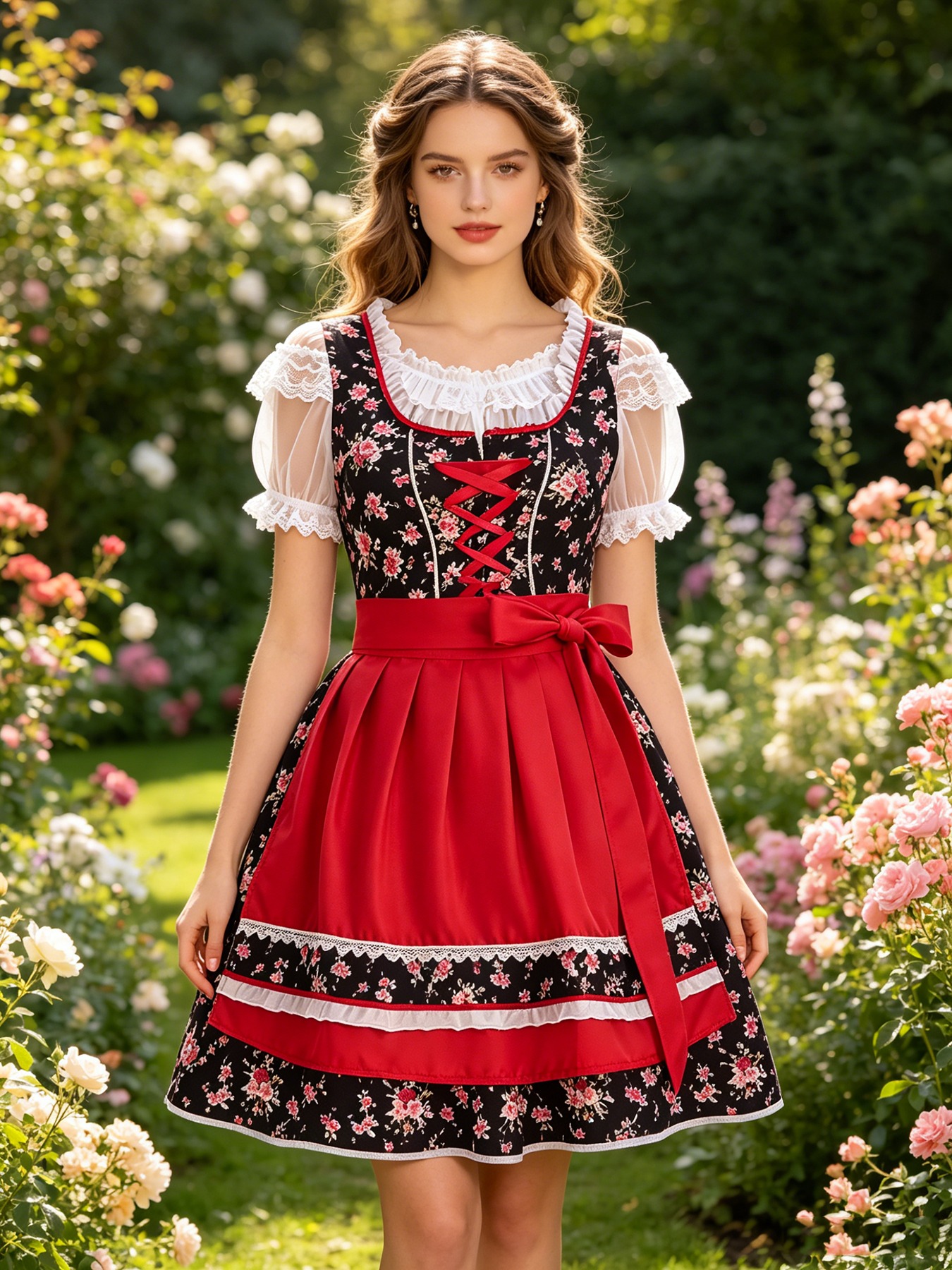 Costumes d'Oktoberfest pour femmes, robes Dirndl, tablier, ruban, robes Dirndl bavaroises allemandes, chemisier, costumes d'Oktoberfest pour femmes