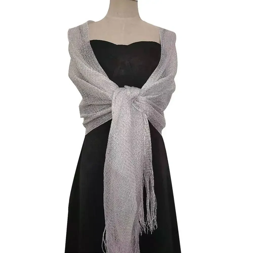 Robes de soirée châles élégants femme doré argenté fil glands mariée demoiselle d'honneur fête mariage tempérament accessoires écharpe