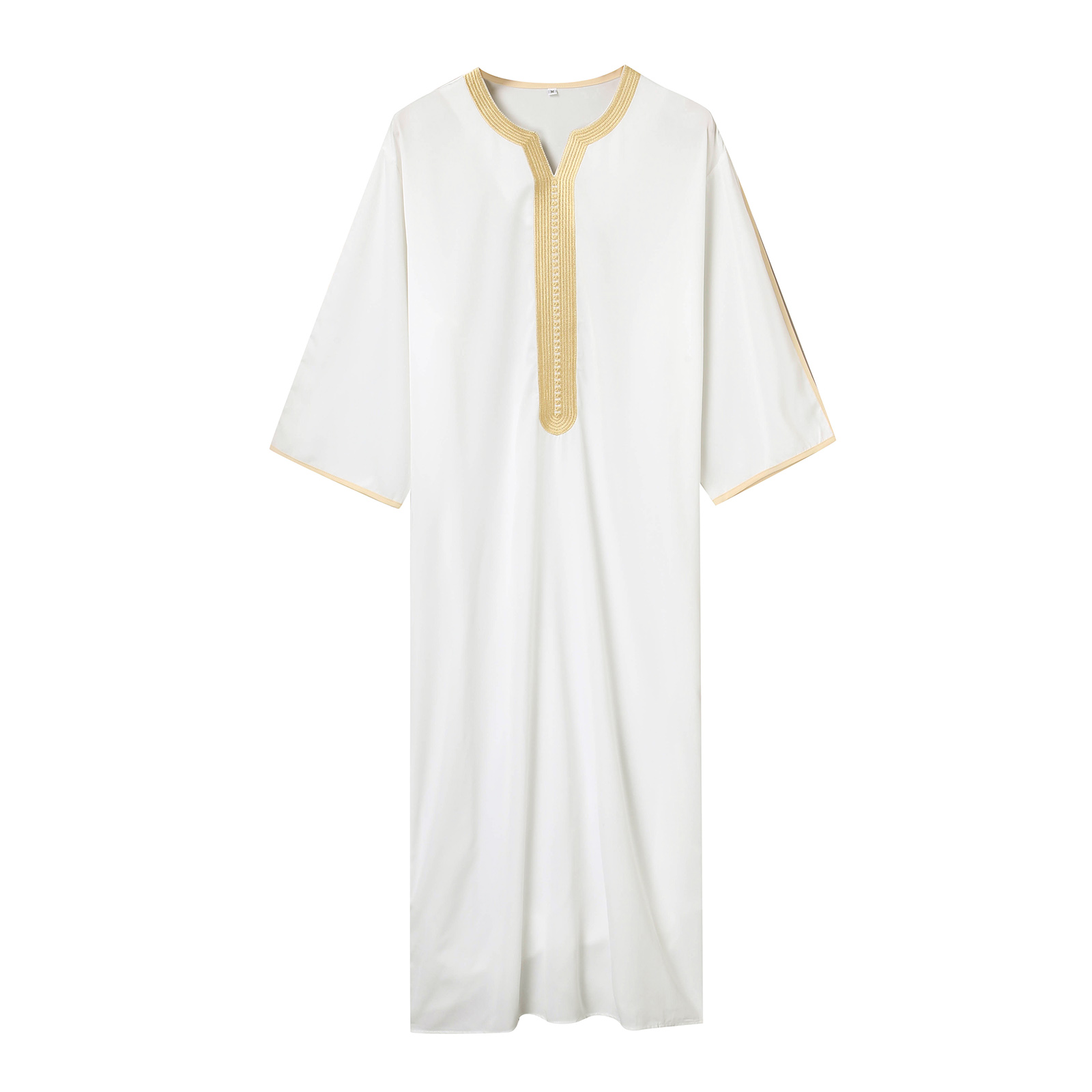 Robe musulmane pour hommes, Costume National arabe, manches moyennes, broderie dorée, Robe traditionnelle (M-4XL), nouvelle collection 2023