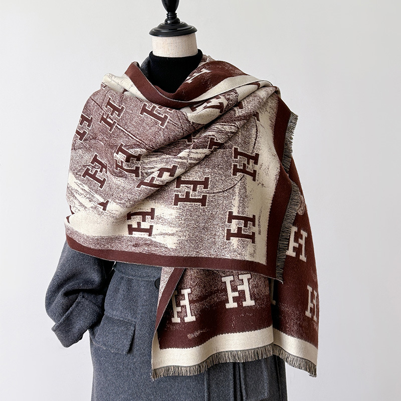 Nouvelle Écharpe à Lettres pour Femme, Mode Luxe Automne et Hiver, Châle Chaud Imprimé, Écharpe en Soie, Écharpe en Cachemire pour Femme