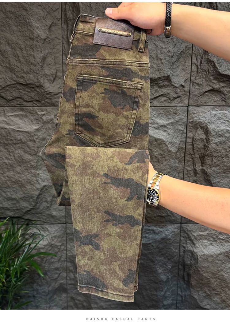 Jeans Homme Italie Luxe Lavé Camouflage Coupe Slim Droite 2026 Nouvelle Collection Haut de Gamme Tendance Décontracté Pantalon Long