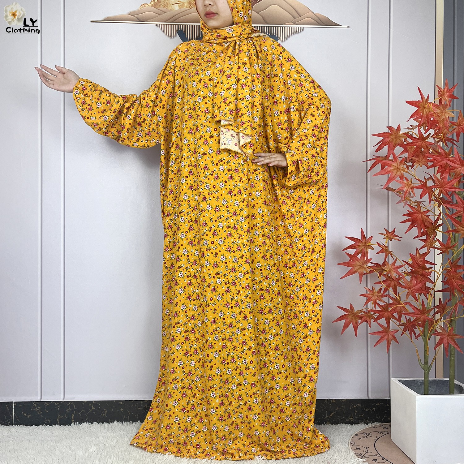 Vêtement de prière en coton pour femmes musulmanes, Ramadan, Dubaï, Turquie, Floral, Robe à manches longues, Abaya traditionnelle africaine, Islam, 2024