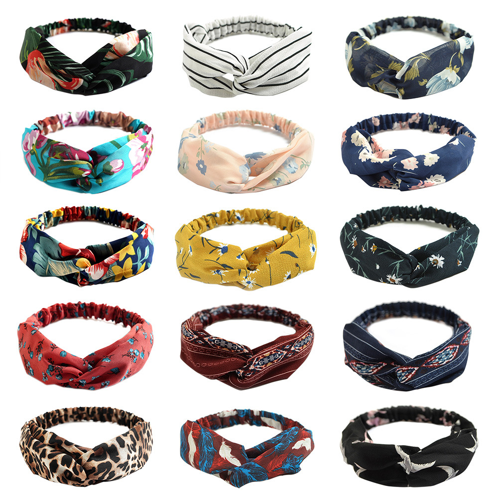 Mode femmes filles été bohème bandes de cheveux imprimer bandeaux Vintage croix Turban pansement Bandanas bandeaux cheveux accessoires