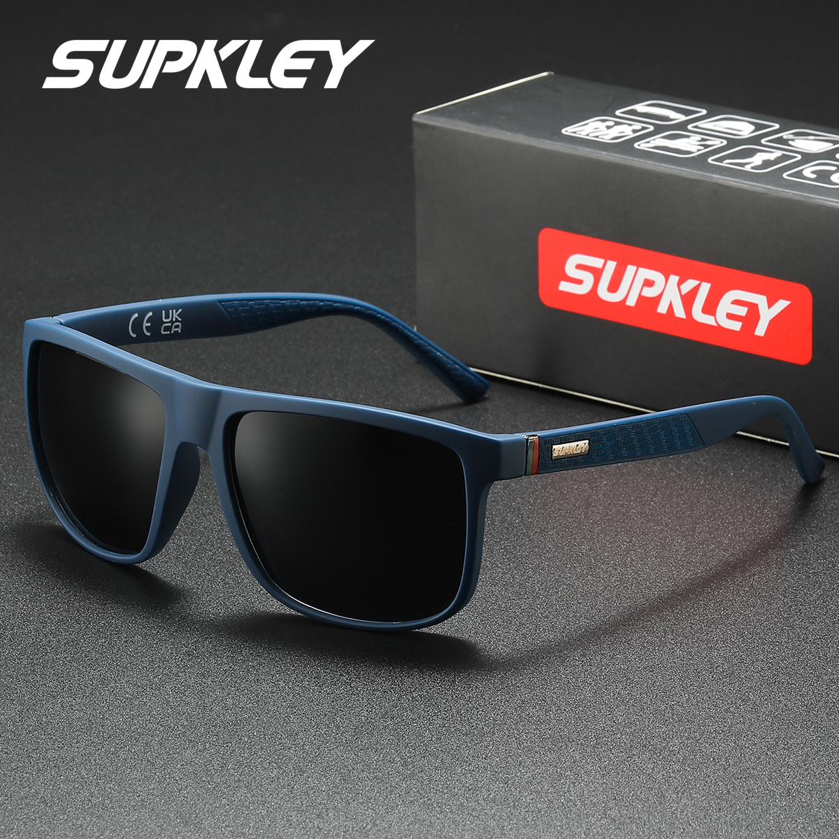SUPKLEY Lunettes de soleil polarisées simples et décontractées avec monture carrée, résistantes aux UV, pêche, randonnée, cadeau de Noël