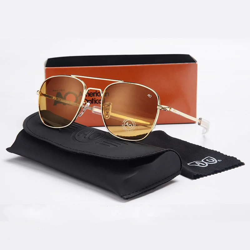 Lunettes de soleil pour homme, marque AO, design militaire américain, verres optiques en verre, lunettes de soleil pour homme