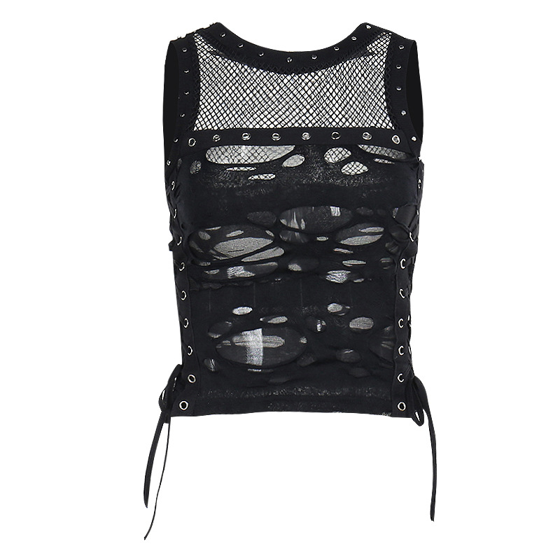 Débardeur gothique dos nu en résille pour femme, débardeur, camisole, t-shirt, sexy, steampunk, glawlwear, rave party