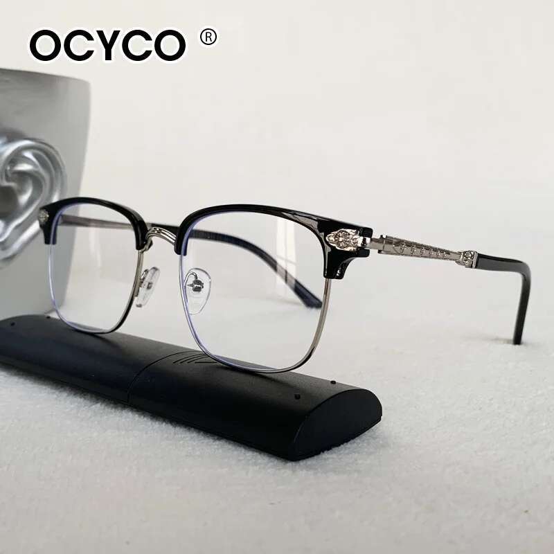 Lunettes de lecture unisexes élégantes à demi-monture en métal pour hommes et femmes, Protection des yeux, Anti-lumière bleue, lunettes d'affaires de haute qualité