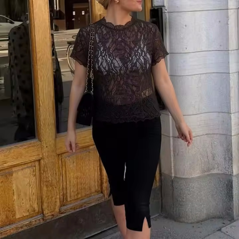 Nouveau haut court en dentelle tendance, décontracté et polyvalent, élégant et raffiné