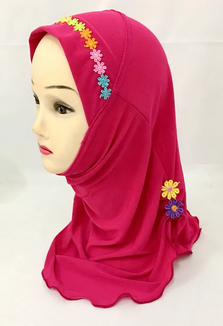 Hijab musulman pour filles, écharpe arabe islamique, châles pour enfants, motif de fleurs