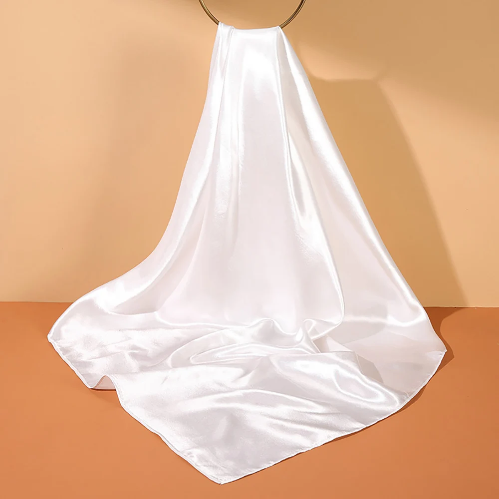 Foulard carré en satin uni 90x90cm pour femme, châle, écharpe, hijab, bandana