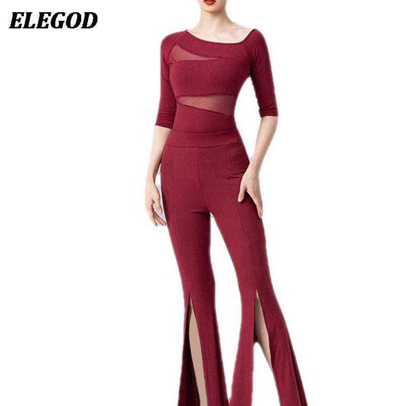 Ensemble de costumes de danse moderne pour femmes, haut élégant et pantalon fendu, vêtements de danse pour adultes, Costume d'entraînement, Yoga, Gym, Sport, pantalon de danse