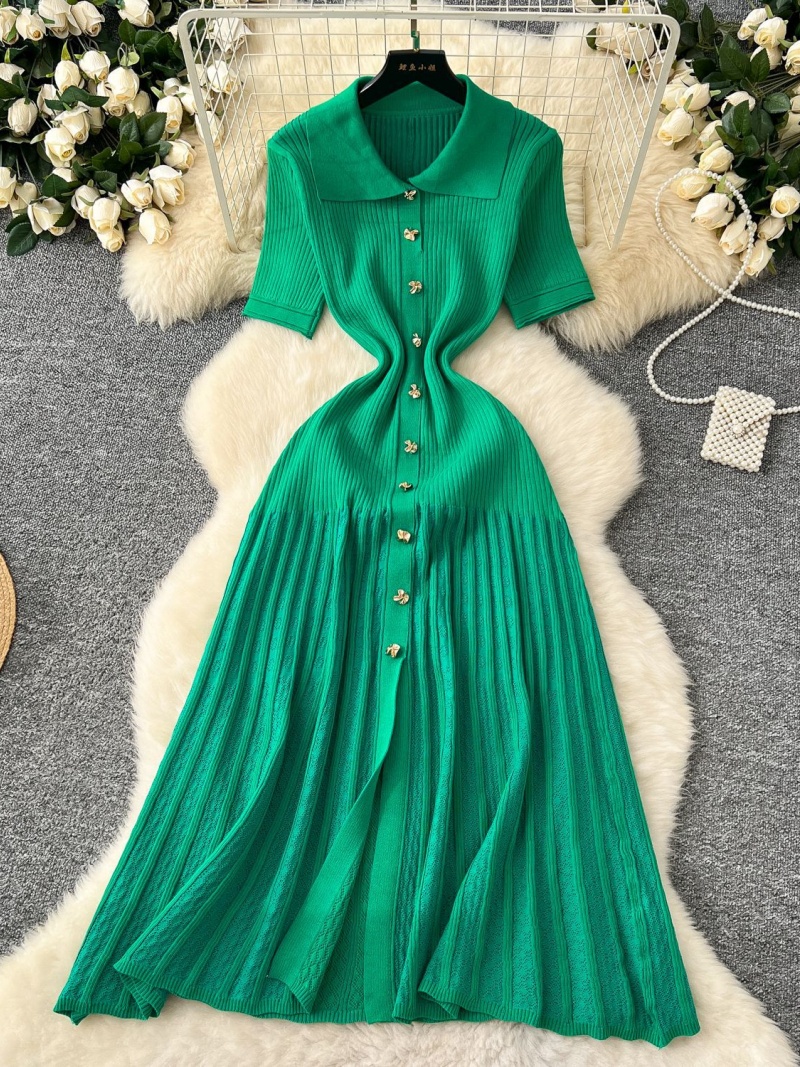 Robe tricotée élégante pour femmes, vêtements d'été, manches courtes, simple boutonnage, Maxi, longue, mode, Slim, paquet de hanches