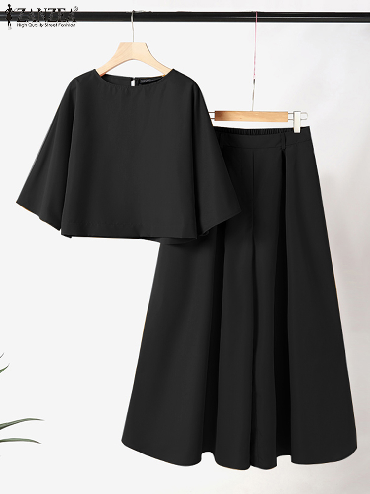 ZANZEA femmes casual 2 pièces pantalon ensembles ample 3/4 manches hauts pantalons à jambes larges 2 pièces tenues couleur unie mode trajet survêtements