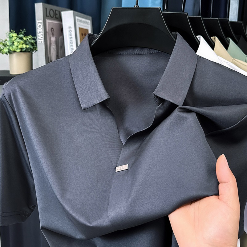 T-shirt à manches courtes en soie glacée de haute qualité pour hommes haut à revers design de marque tendance cool soyeux respirant polo décontracté d'été