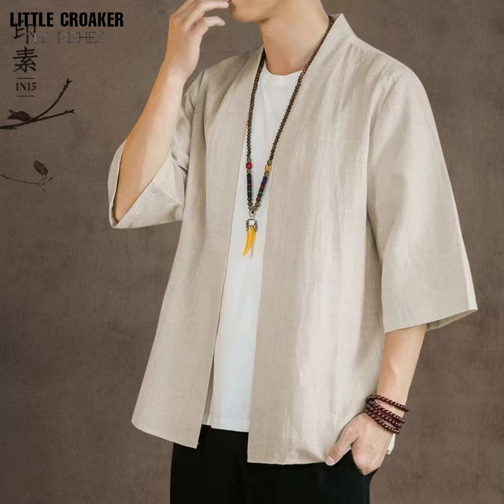 Peignoir en coton et lin pour hommes, cardigan kimono, vêtements asiatiques fins, style japonais, entrée