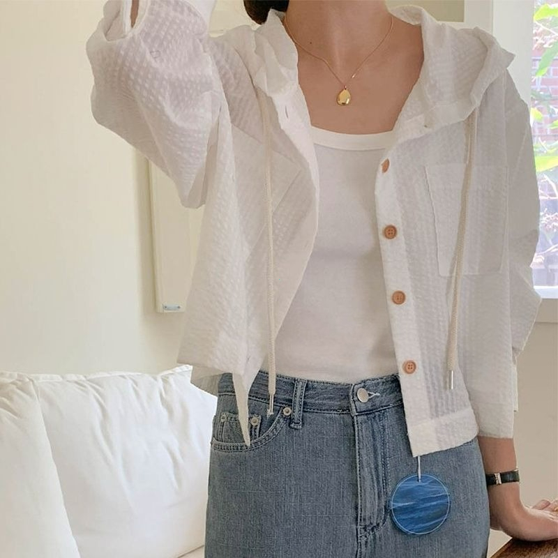 Chemise amincissante d'été pour femmes, pare-soleil ample à rayures courtes, Cardigan ouvert climatisé à capuche, nouveau modèle de Protection thermique