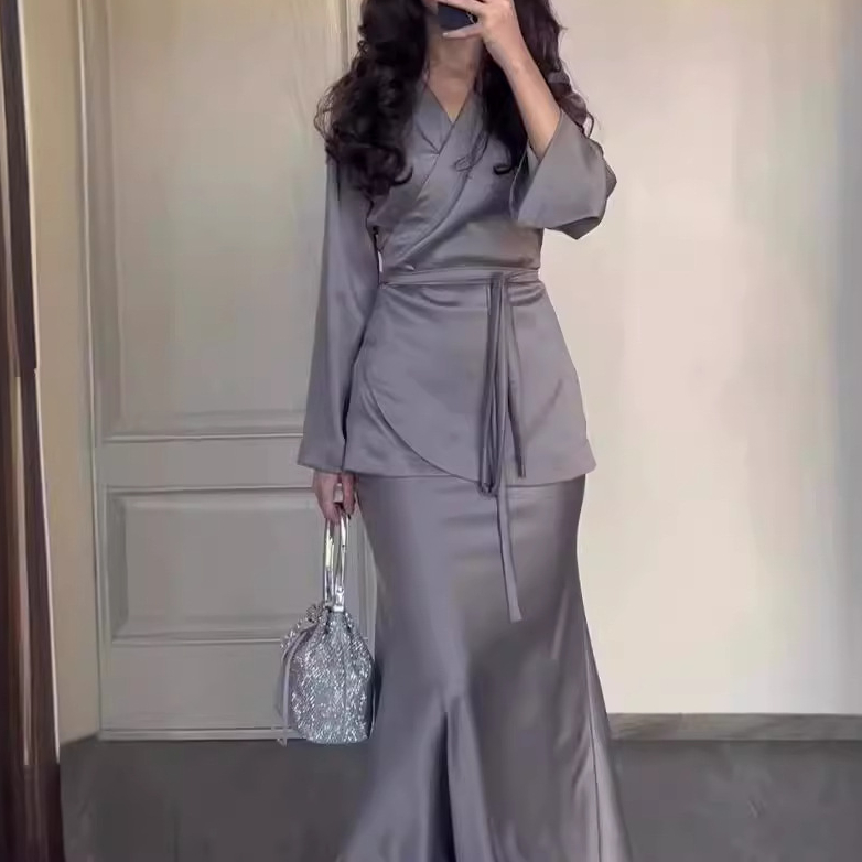 Robe longue à manches longues pour femmes musulmanes, robe de soirée sexy, coupe couvertes, ligne A, lacets, épissure, taille haute, élégante, monochromatique, éducative