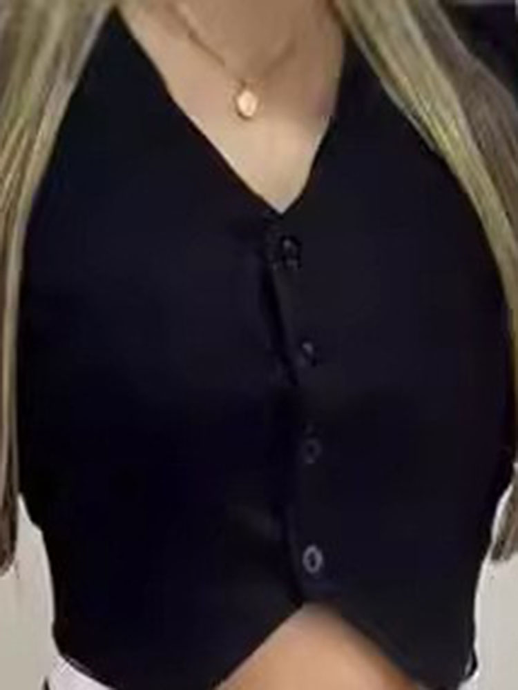 Ensemble 2 pièces noir sexy pour femmes, mode filles chaudes, documents d'abonnés, gilet à col en V, jambes larges, fjCasual