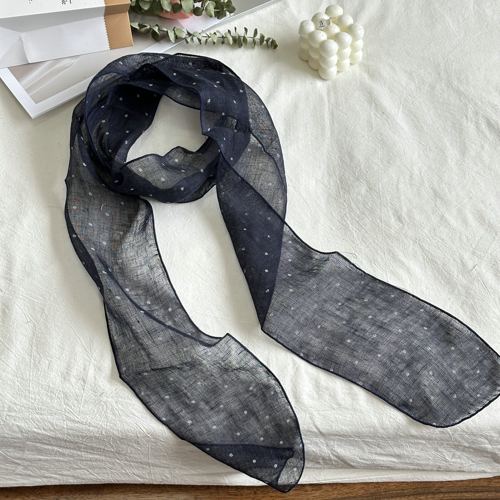 Écharpe longue et fine 100 % lin de haute qualité, assortie à toutes les tenues, nouvelle collection printemps-automne pour femme, petit foulard, bandeau pour cheveux, ruban pour sac à main