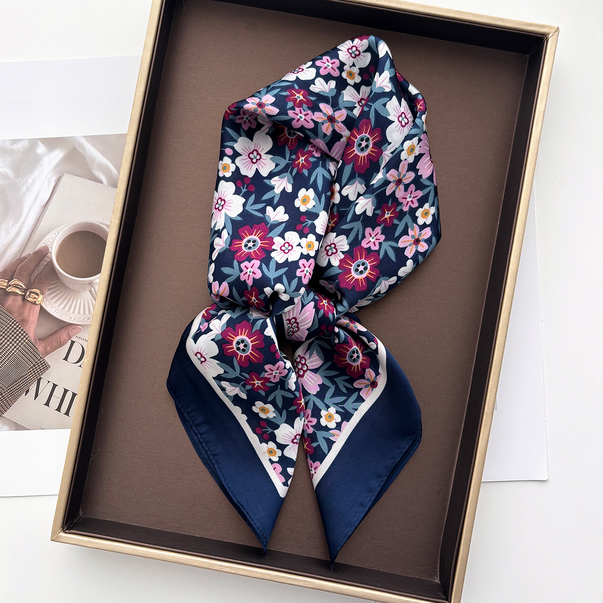 Élégant Foulard Floral pour Femme en Soie Imitation, Écharpes de Cou, Bandanas, Hijabs, Bandeaux, Châles Carrés et Étoles