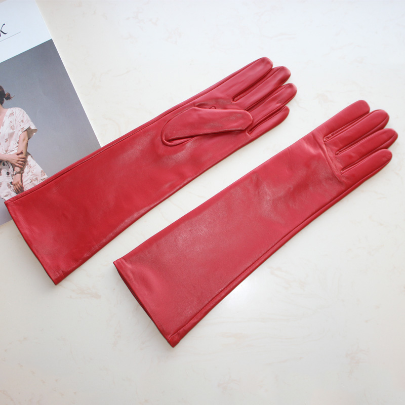 Nouveaux gants longs en peau de mouton pour femmes, gants en cuir de couleur unie pour écran tactile intérieur en soie fine