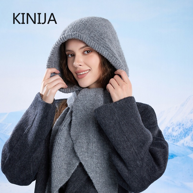 Cagoule tricotée pour femme, écharpe épaisse, une pièce, accessoires d'hiver, chapeau à capuche, Protection du cou et des oreilles, couvre-chef