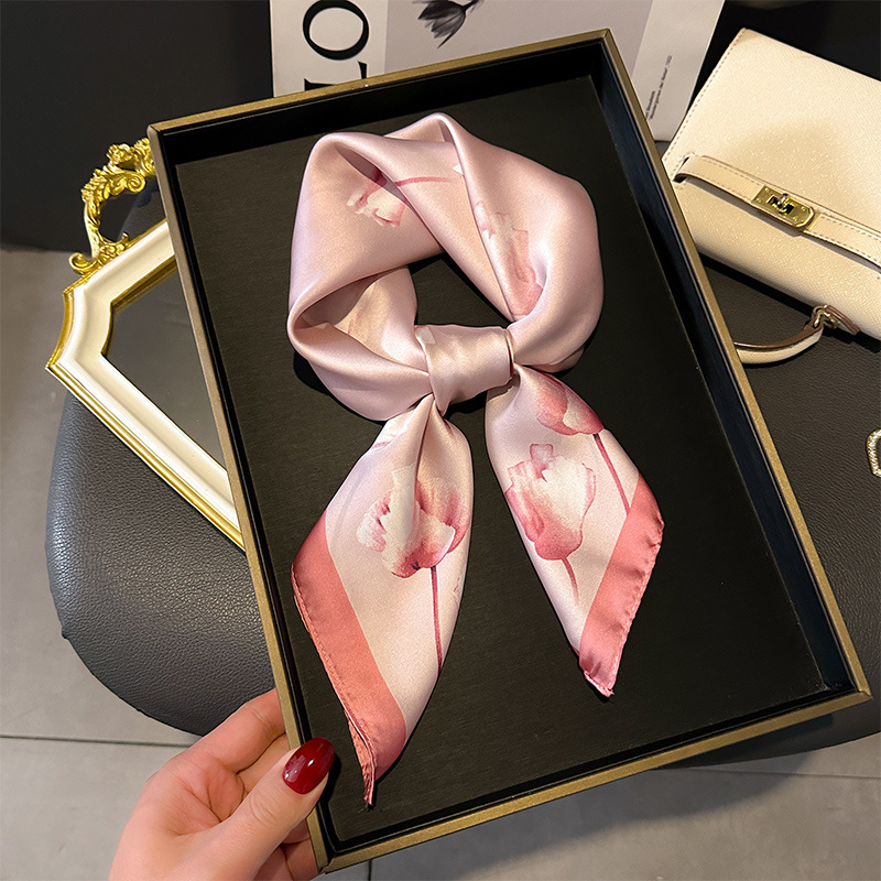InjFeeling-Foulard Carré en Satin pour Femme, Bandana Imprimé, Bandeau de Sauna, Châle pour Cheveux, Hijab Rond, 70cm