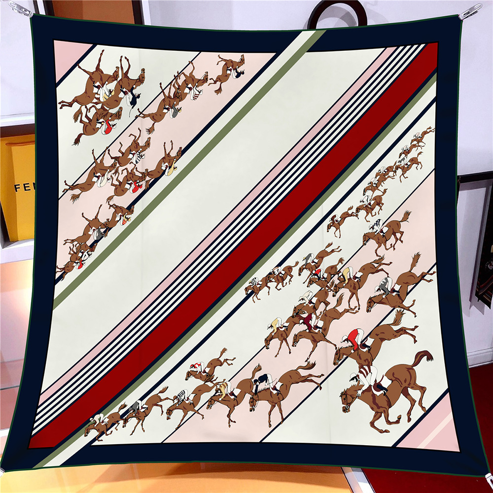 Foulard en soie sergé châle marque de luxe galopant course de chevaux carré écharpe femmes Hijabs Bandana Foulard foulard foulards de tête