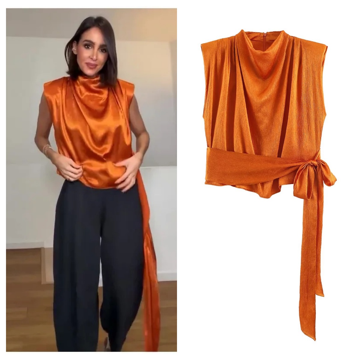 Débardeur Femme Été 2026 Nouvelle Collection Style Européen Tendance Décontracté Sans Manches Plissé Sexy en Satin Texturé avec Nœud Élégant et Chic