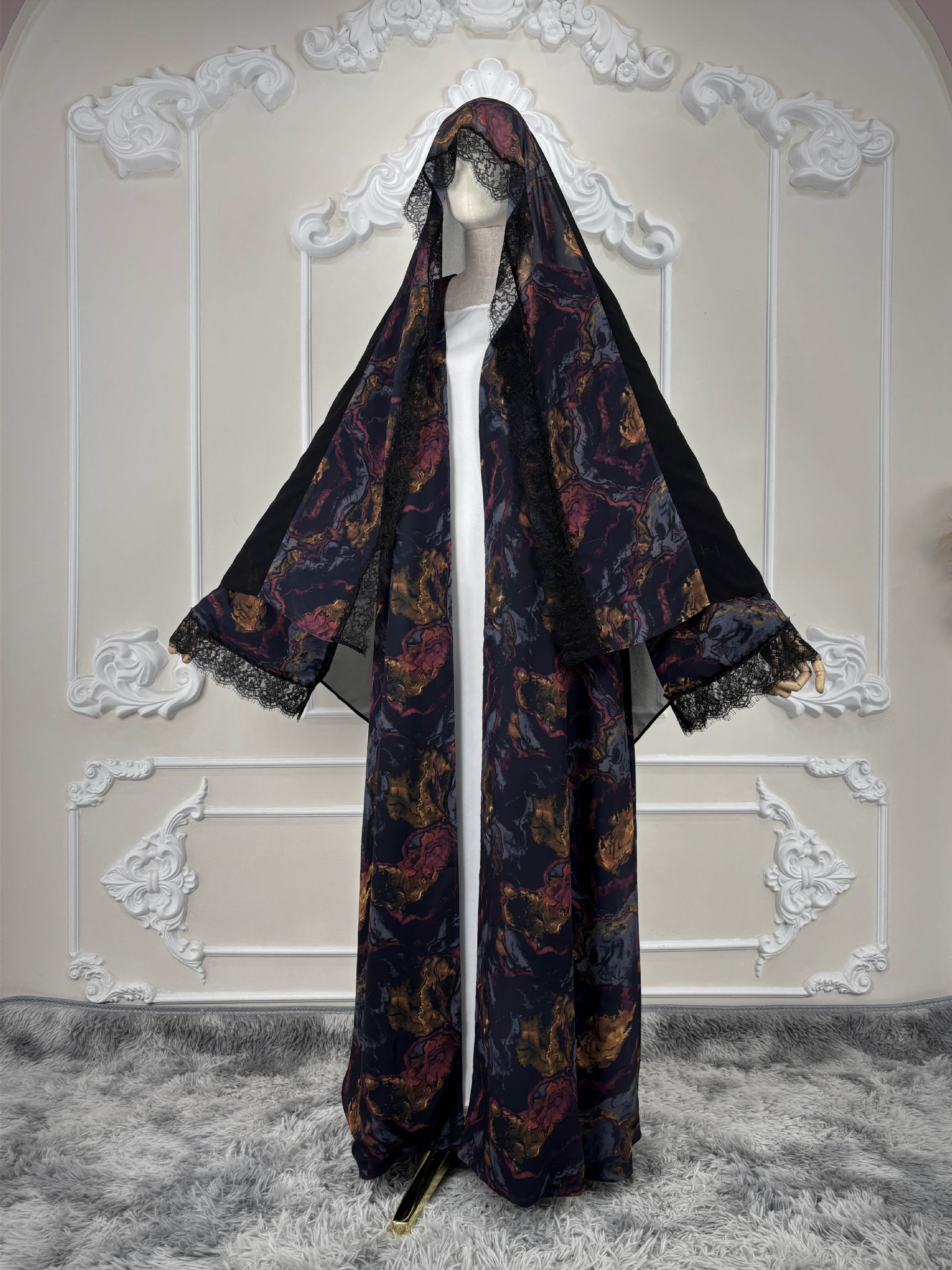 Ensemble Abaya Hijab pour femmes, robes imprimées, cardigan en dentelle musulmane, robe Khimar, ensemble 2 pièces, Jalabiya, Ramadan, Kaftan marocain, Vestidos