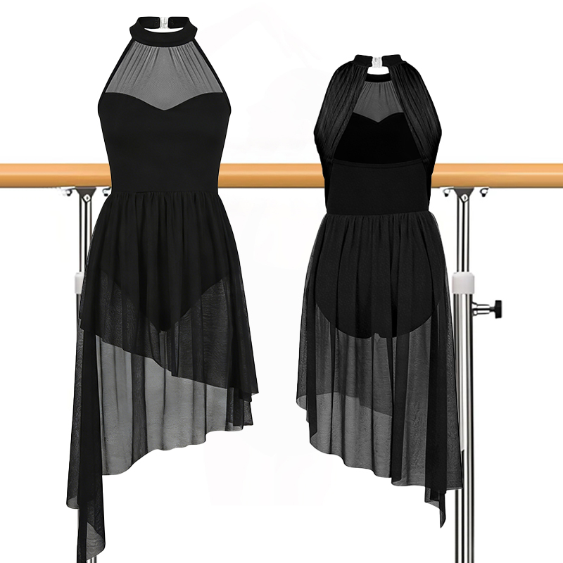 Costume de danse lyrique pour femmes adultes, robe de danse contemporaine lyrique sans manches, asymétrique, fluide, vêtements de danse de ballet