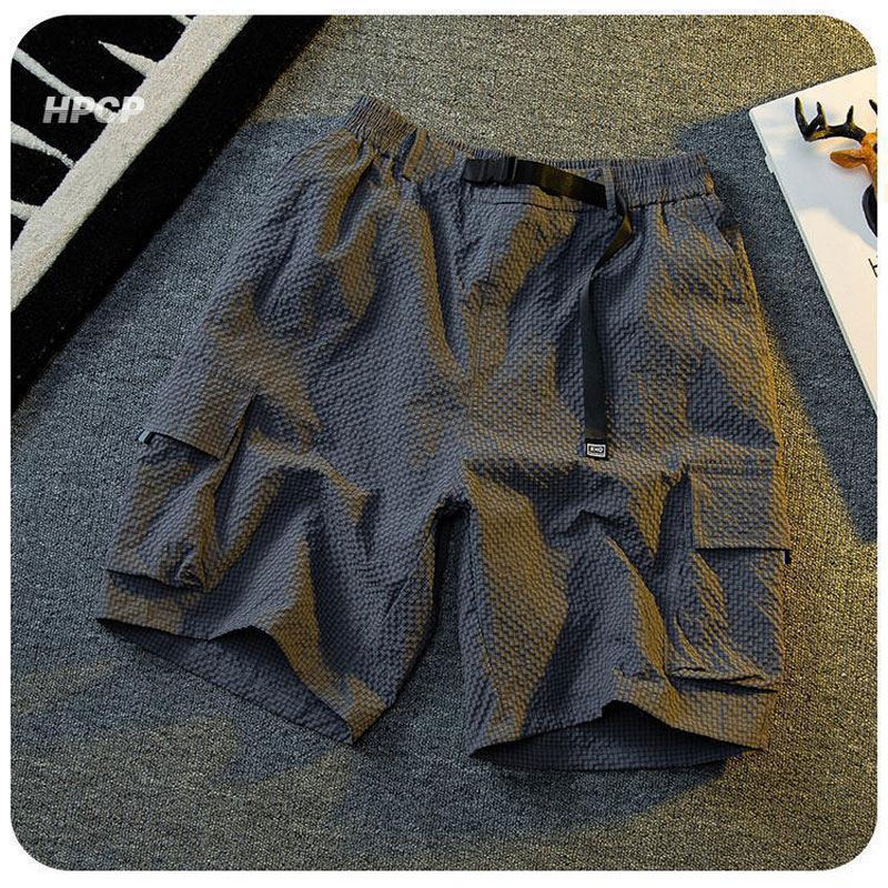 Texture Ice Silk Workwear Suits Men Short sleeve Shirt And Shorts Two-piece Set Summer Cool Quick Drying Loose Outfits Oversize