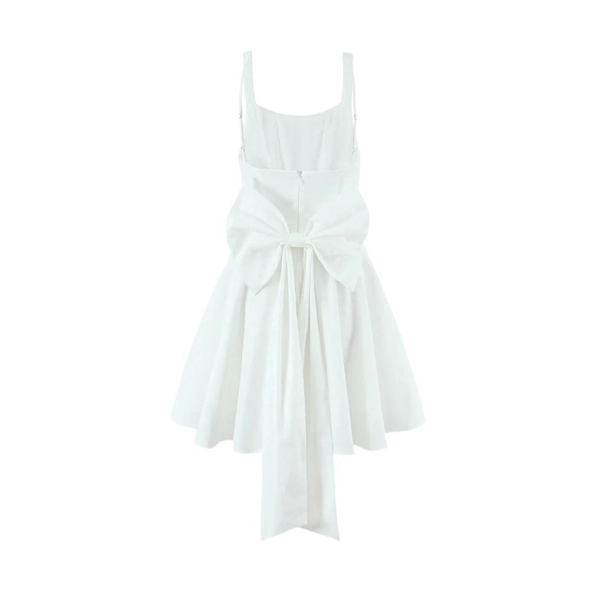 Robe Courte Blanche en Satin pour Femme, Col Carré, Bretelles Fines, Grand Nœud au Dos, Jupe Évasée – Idéale pour Mariage, Bal de Promo, Cocktail