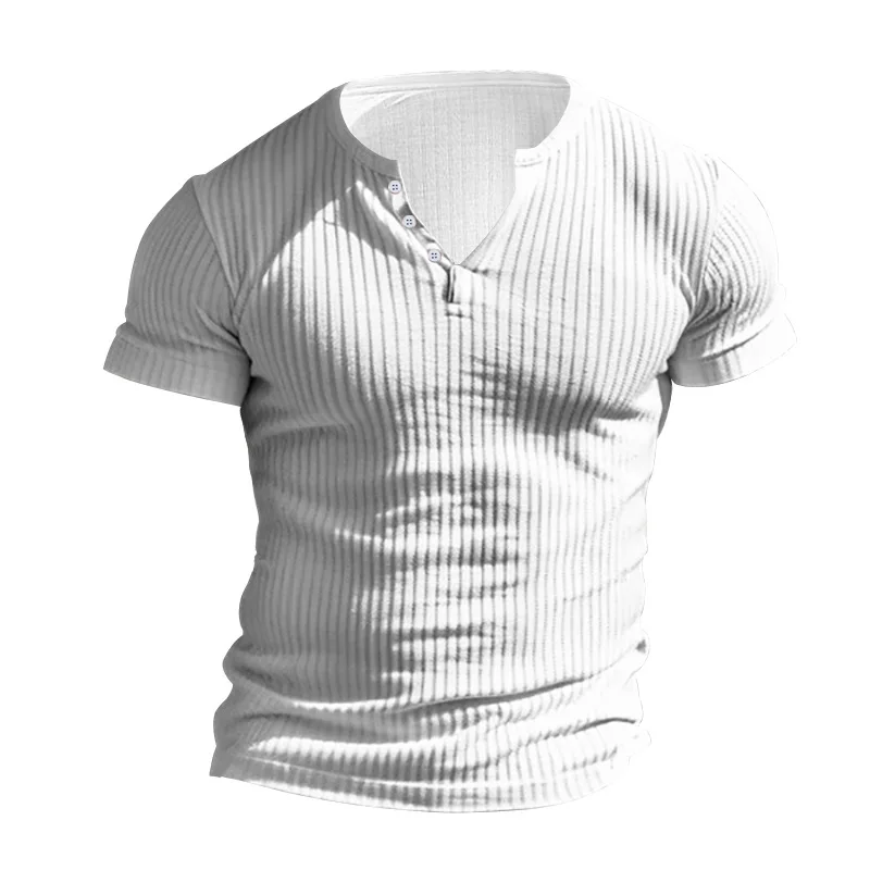 Mode Europe et états-unis couleur unie nouvel été à manches courtes commerce extérieur Henry chemise décontracté tricoté T-shirt