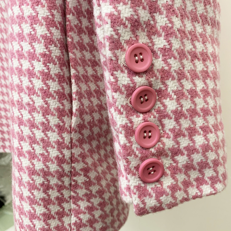 HIGH STREET Nouveauté Automne Hiver 2026 Manteau de créateur pour femme en laine tweed à motif pied-de-poule rose