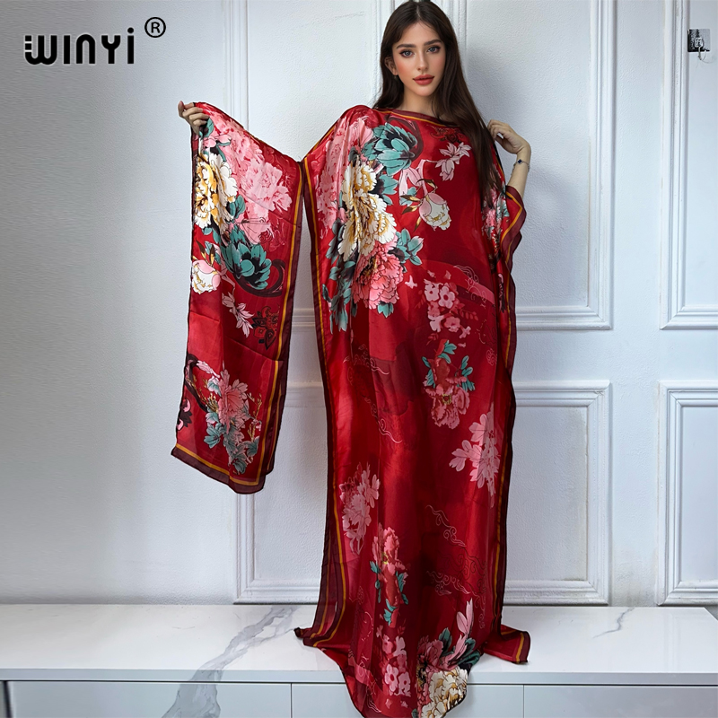 WINYI Robe traditionnelle africaine musulmane pour femme, Abaya Dubaï, Kaftan de luxe à imprimé bohème, Robe longue élégante, Paréo de plage