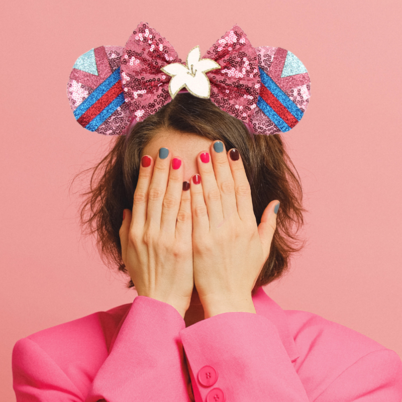 Serre-tête mignon Mulan pour fille, motif dessin animé, avec oreilles, fleur de magnolia, sequins et nœud, accessoires de cheveux pour enfants et femmes, carnaval