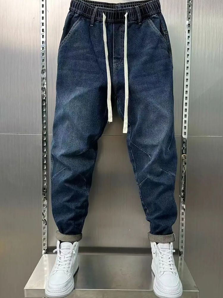Hommes Harem cordon jean Cool décontracté Stretch taille élastique pantalon mâle Denim pantalon Hip Hop coréen Harem Joggers Cargo jean