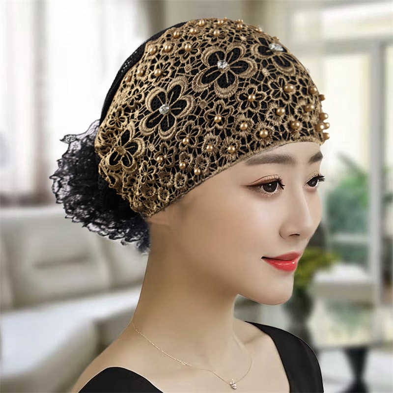 Foulard de tête musulman chapeau Cancer chimio chapeaux Turbante Mujer perles broderie Turban casquette pour femmes été respirant bandeau Bonnet