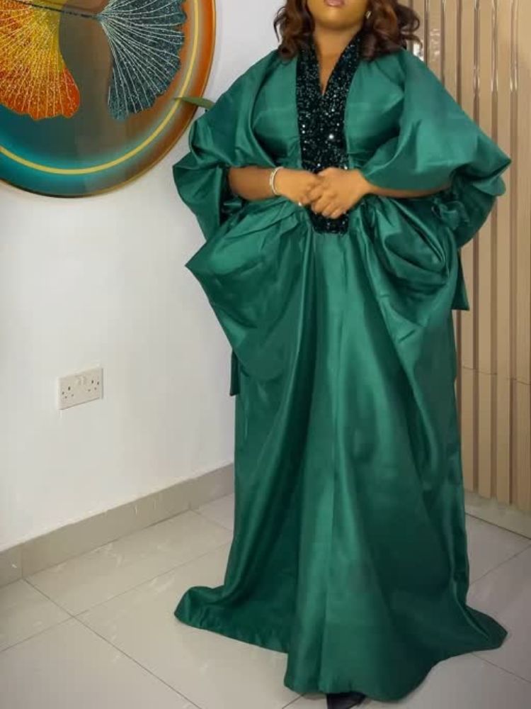 Robes africaines pour femmes, élégantes et brillantes, Bubu, vêtements traditionnels africains, longues, amples, paillettes, Patchwork, col en V, Robe de soirée