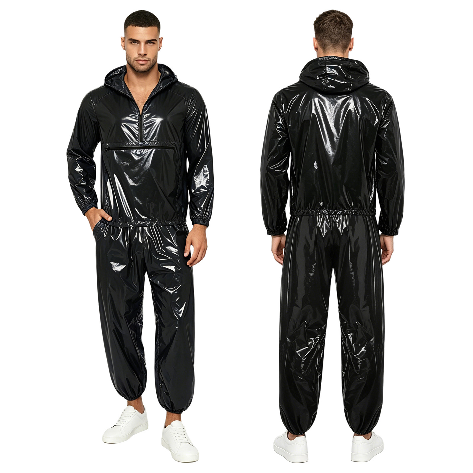 Veste imperméable brillante pour hommes, avec pantalon de jogging, vêtements de danse Hip Hop, activités de plein air, imperméable, coupe-vent, Streetwear