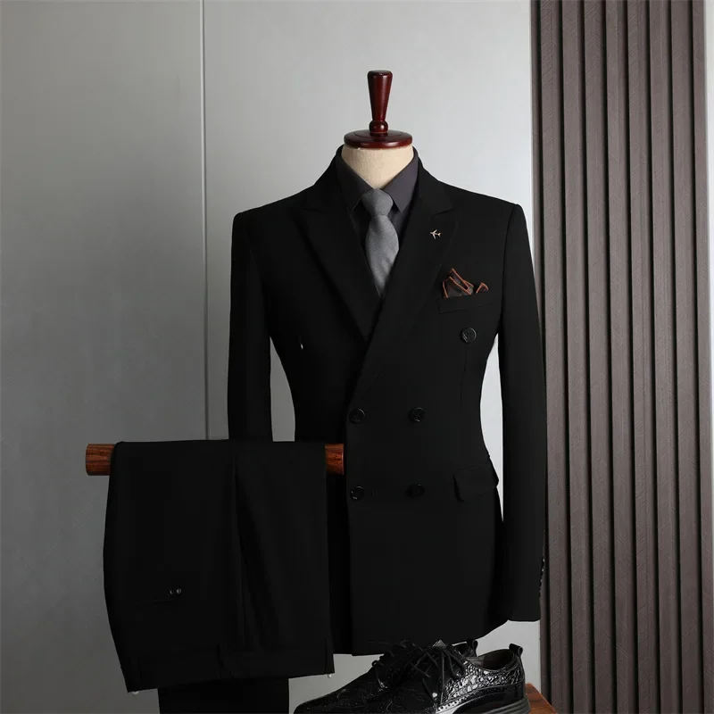 Costumes sur mesure pour hommes 2 pièces costumes homme Blazer veste et pantalon Double boutonnage affaires décontracté mode vêtements coréens