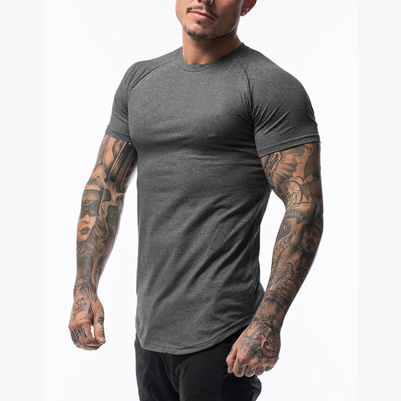 T-shirt manches courtes pour homme, vêtement de sport, en coton respirant, de Fitness, de course, serré, été