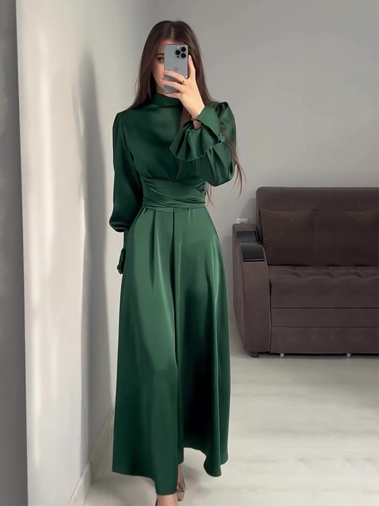 Robe musulmane en Satin Eid pour femmes, Abaya, robes de soirée, Ramadan, à lacets, manches évasées, Largo, dubaï, Robe longue arabe, 2024