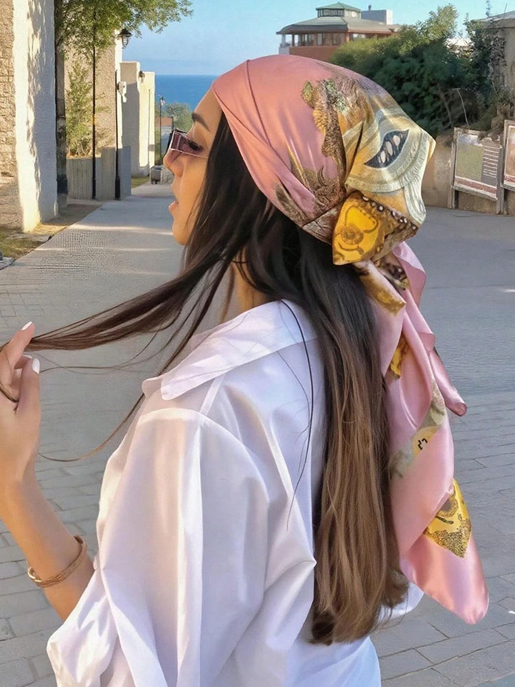 Foulard en Soie Satinée Printemps 2026 pour Femme – Élégant Foulard Floral, Bandana et Bandeau pour Cheveux