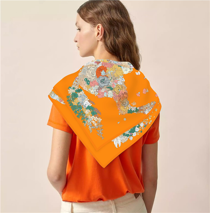 Foulard en soie Femmes Fleur Imprimé Cheval Carré Foulards Tête Echarpes Soie Foulards Femme Wraps Châles De Plage Bandana Dame Hijabs 90CM