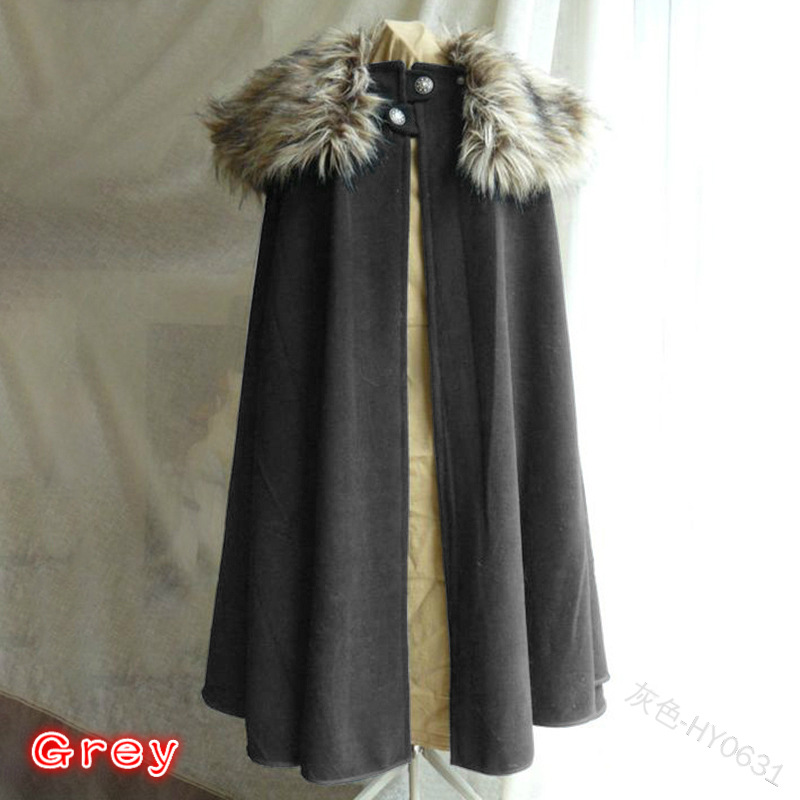 Cape d'hiver médiévale pour hommes, manteau Vintage, Style gothique, col en fourrure, Punk, Cape de neige, Costume d'halloween