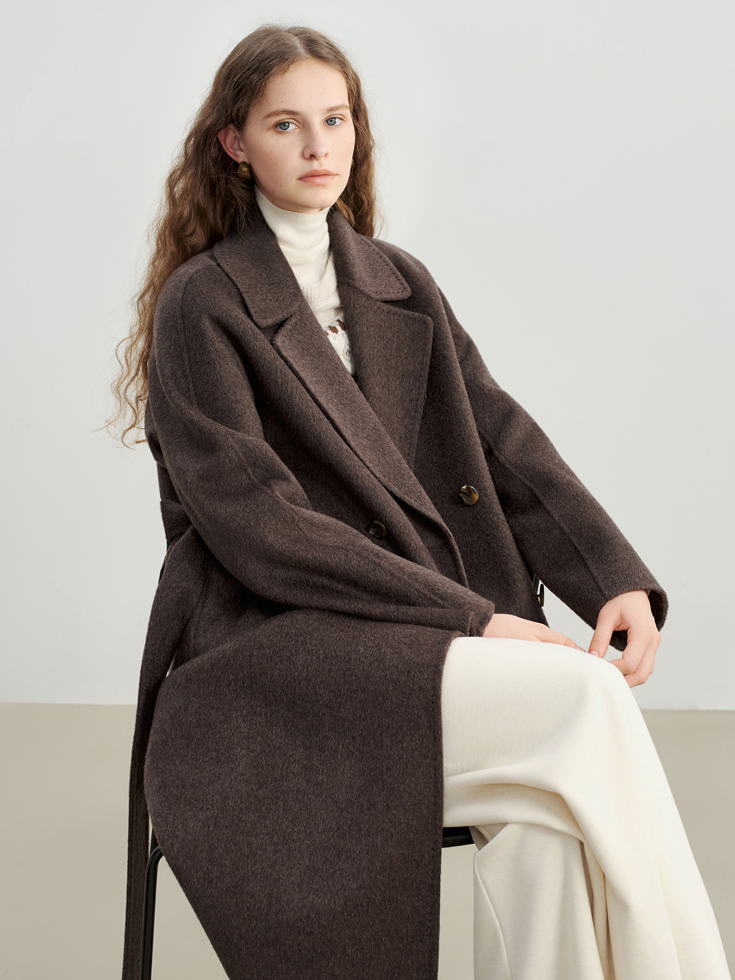 ZIQIAO élégant femmes Petite laine pardessus avec revers de costume 2025 hiver nouveauté 100% laine manteaux costume col Long manteau d'hiver