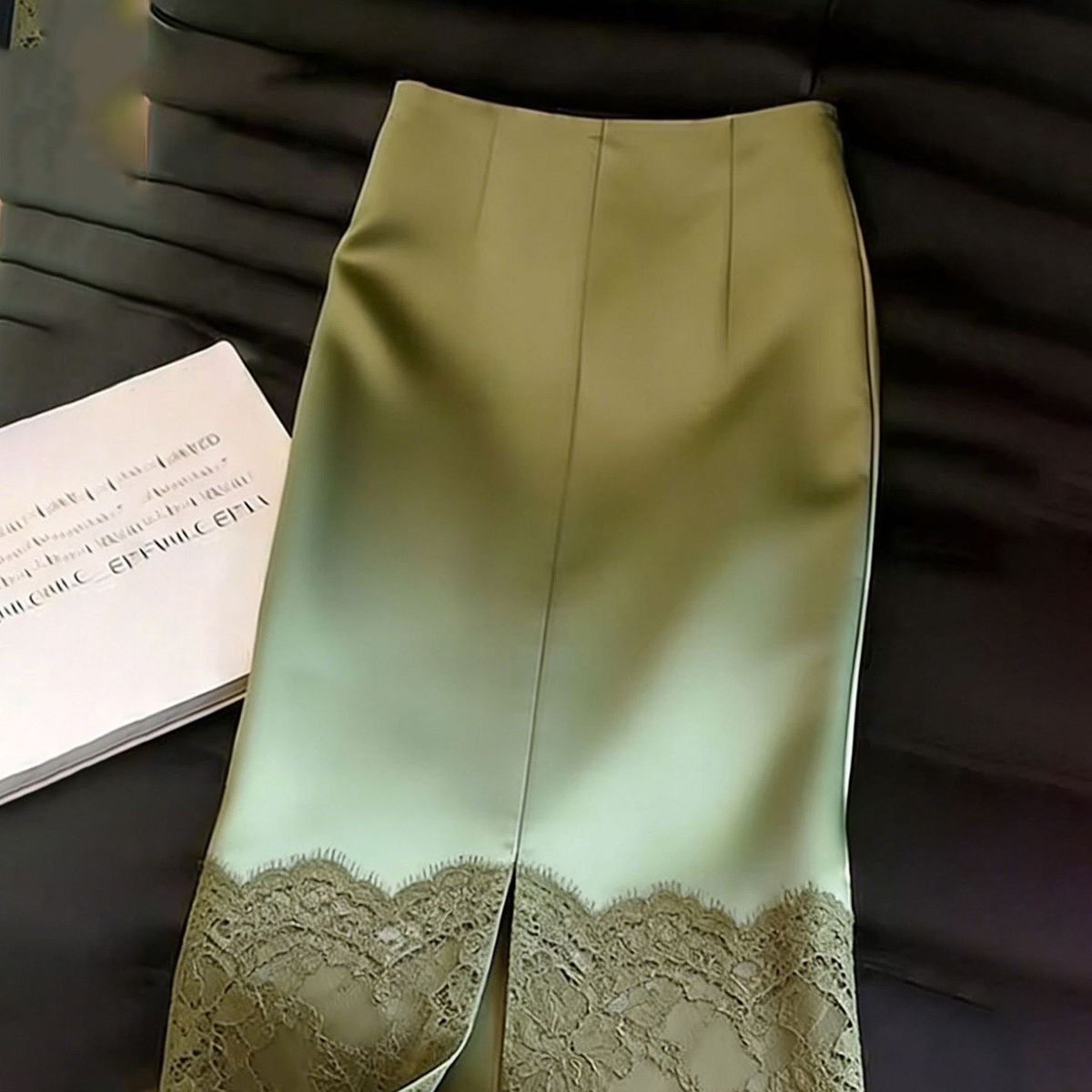 Jupes longues en satin de soie pour femmes, jupes de soirée à patchwork de dentelle, jupes mi-longues droites élégantes et fluides à taille haute, jupes de bureau